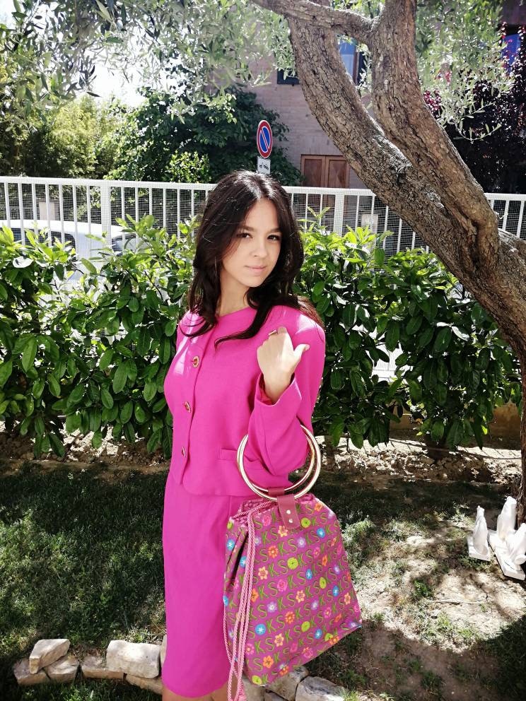 Pink Suit, Vintage 80s Suit, Blazer and Skirt, Pencil Skirt