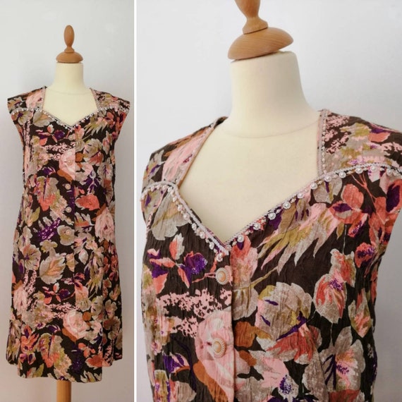 50s vintage floral dress, embroidered sheat dress… - image 1