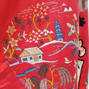 Kimono, red kimono, silk embroidered kimono, short kimono, Chinese kimono, silk jacket, frog closure, rubin red, embroidered sleeve, size M image 9