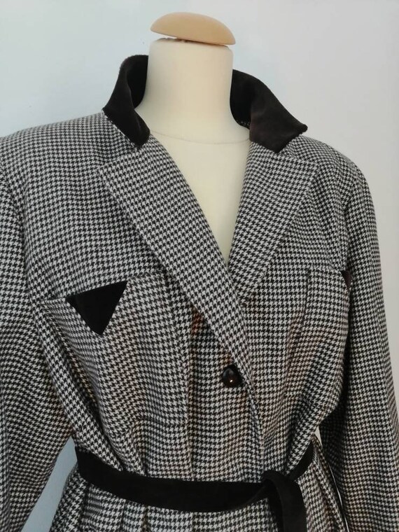 Vintage pied-de-poule coat, 80s woman coat, long … - image 6