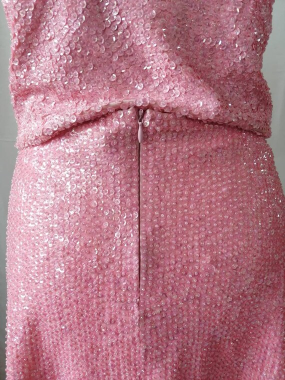 Pink sequined short suit, vintage handmade sequin… - image 9