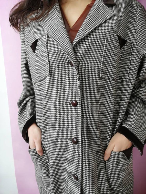 Vintage pied-de-poule coat, 80s woman coat, long … - image 7