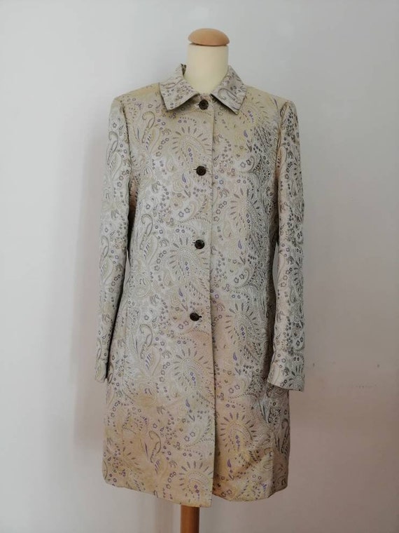 90s trench, vintage paisley coat, rain coat, orien