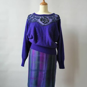 Romeo Gigli skirt, Gigli skirt, 80s vintage skirt, vintage wool skirt, blue and violet, pencil skirt, longuette skirt, psychedelic skirt