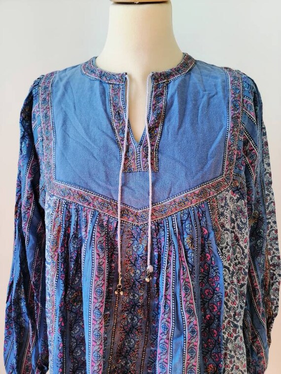 Indian cotton gauze blouse, 70s Indian blouse, golden… Gem