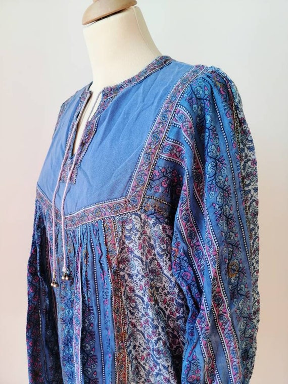 Indian cotton gauze blouse, 70s Indian blouse, golden… Gem