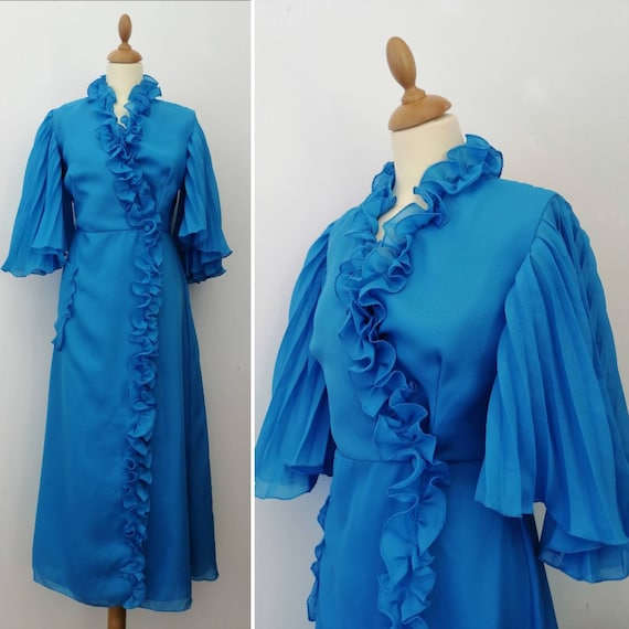 70s nightgown, vintage 70s robe, blue robe, 1970s