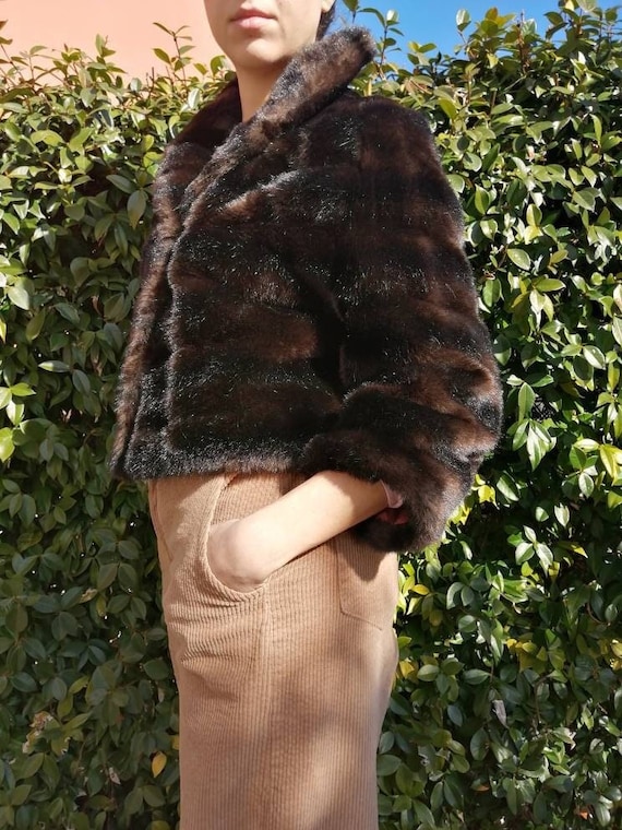 Faux fur coat, vintage brown coat, short jacket, … - image 1