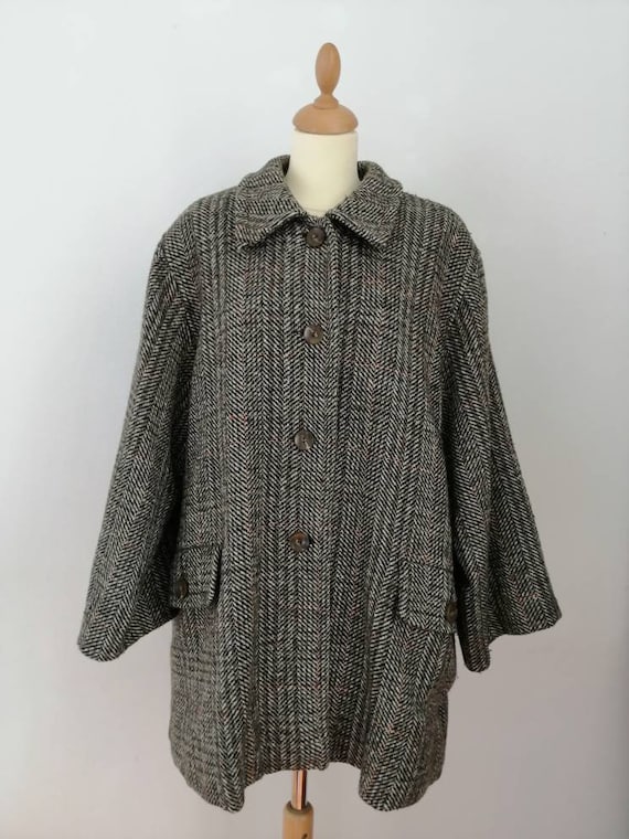 Plaid coat, vintage woolen coat, 70s coat, pockets
