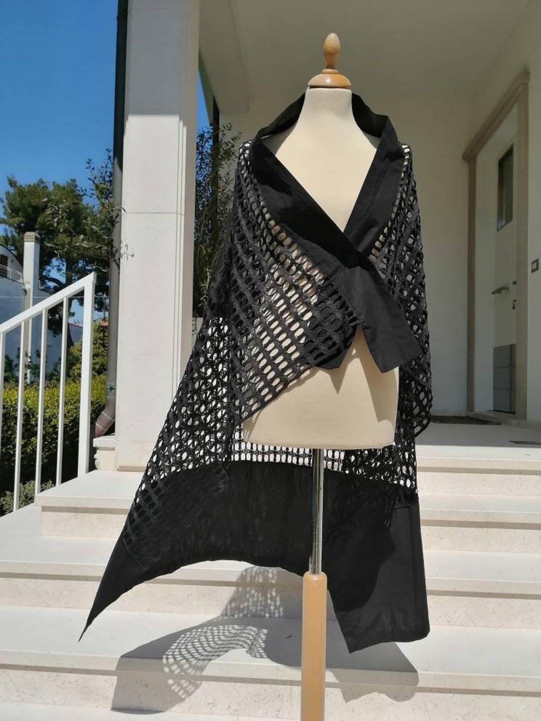black dress with holes in the middle See Through Dress, Dress, Asymmetrical, Holes, Gothic Dress, Mesh Dress, Designer, Grunge, Y2K Dress, Sleeveless, Summer Vest, Kaftan from shoulder to hem