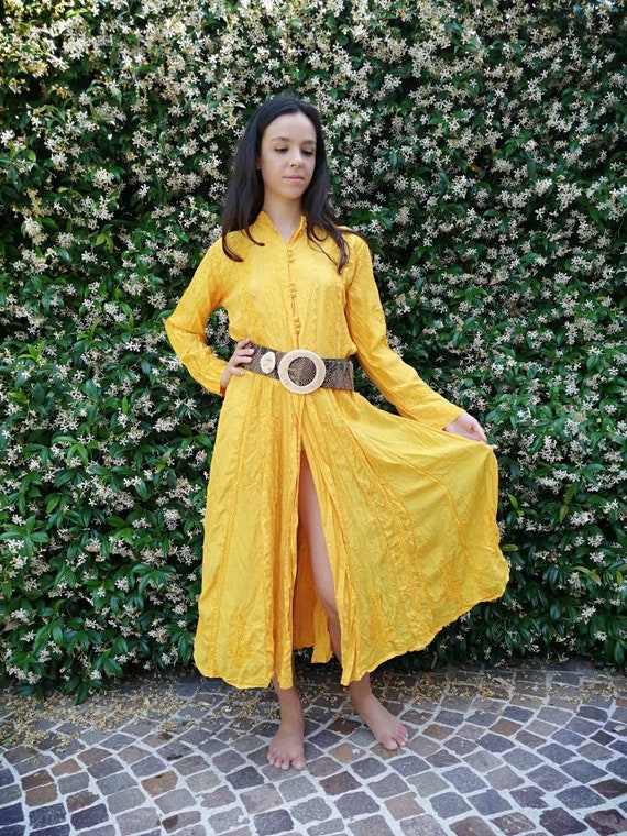 Juliet Dunn Kaftan, Silk Dress, Boho Kaftan, Summer Kaftan Dress, Side  Slit, Oriental Style, Mandarin Collar, Gypsy Style, Size M - Etsy