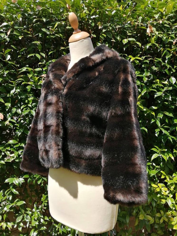 Faux fur coat, vintage brown coat, short jacket, … - image 4