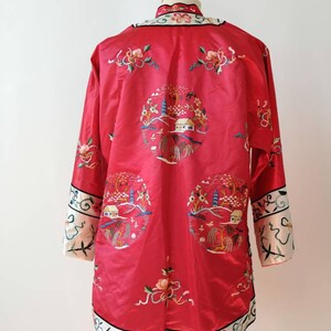 Kimono, red kimono, silk embroidered kimono, short kimono, Chinese kimono, silk jacket, frog closure, rubin red, embroidered sleeve, size M image 6