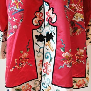 Kimono, red kimono, silk embroidered kimono, short kimono, Chinese kimono, silk jacket, frog closure, rubin red, embroidered sleeve, size M image 8