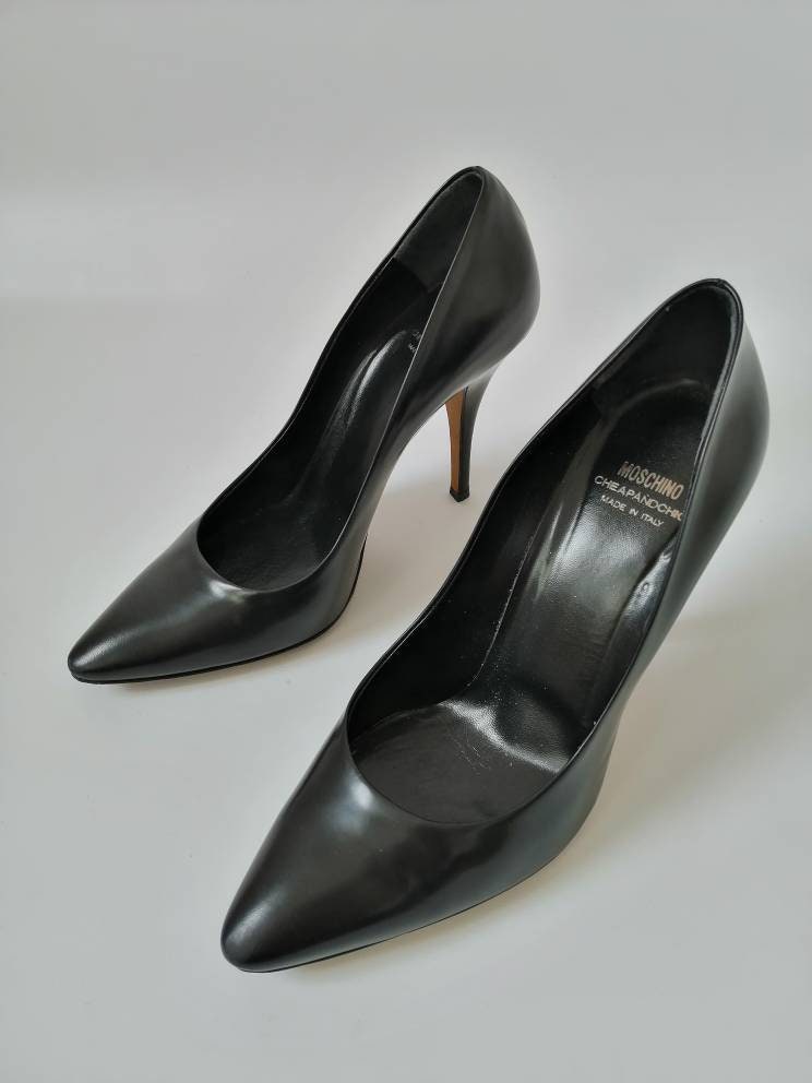Moschino shoes black leather décolleté 90s woman shoes | Etsy Italia