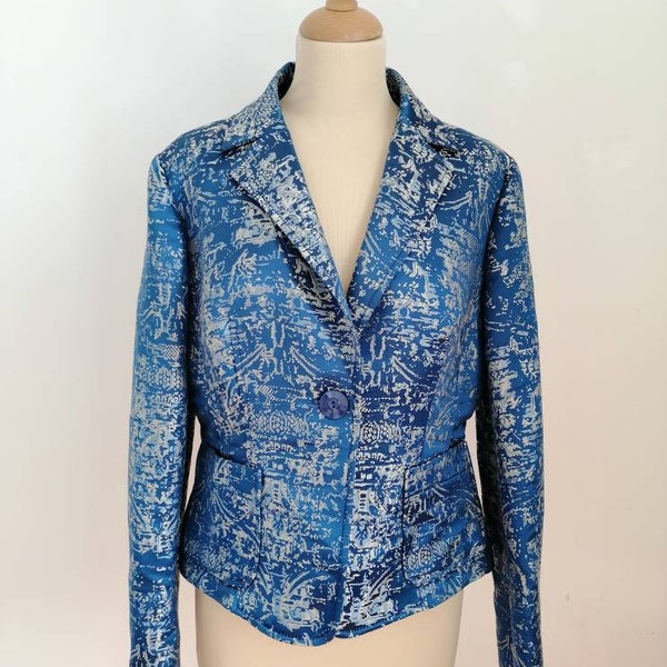 Etro jacket, vintage 90s blazer, oriental style blazer, lightblue blazer, elegant jacket, pockets blazer, long sleeve, Etro Milano, size M