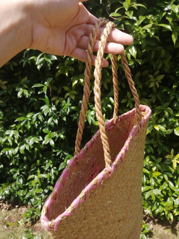 Vintage straw bag, embroidered raffia handbag, su… - image 8