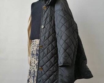 Vintage Roberta Di Camerino Coat, Black Quilted Jacket Down, 80s