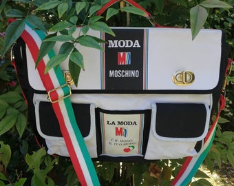 Bolso bandolera vintage de Moschino, bolso con estampado de la bandera italiana, bolso Moschino de los años 80, carpeta para documentos, bolsa de viaje deportiva, maletín Moschino, bolsa para portátil