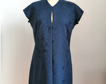 Vintage Fendi dress, 60s style dress, short floral dress, blue sheat dress, romantic style, damask motif, cocktail dress, Fendissime, size M