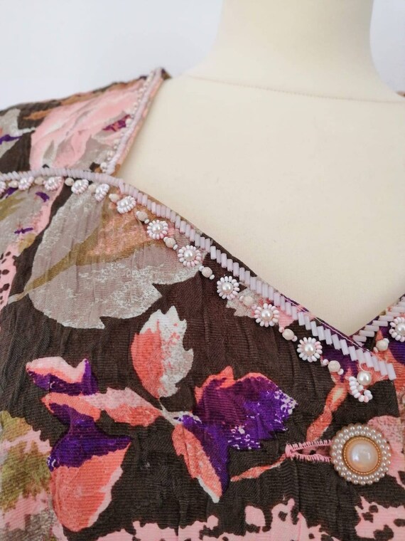 50s vintage floral dress, embroidered sheat dress… - image 4