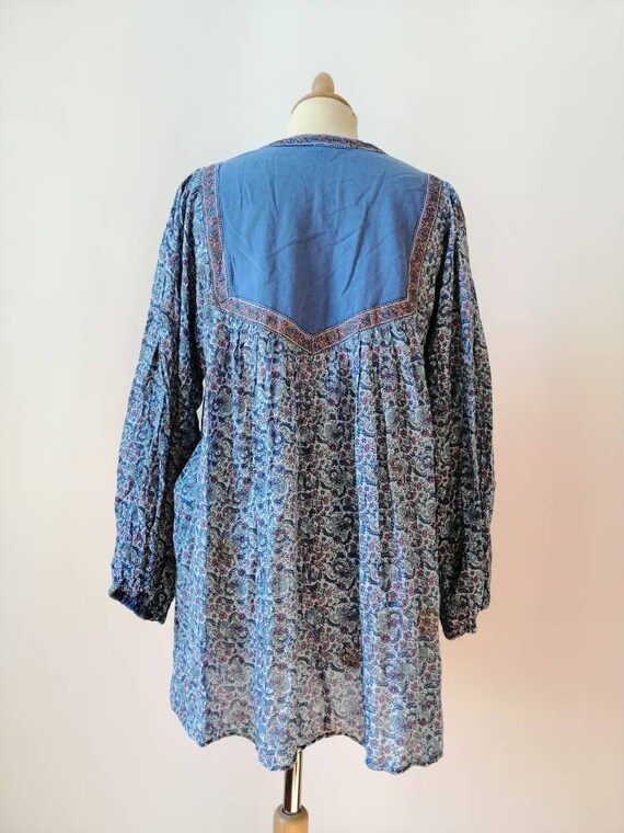 Indian cotton gauze blouse, 70s Indian blouse, golden… Gem