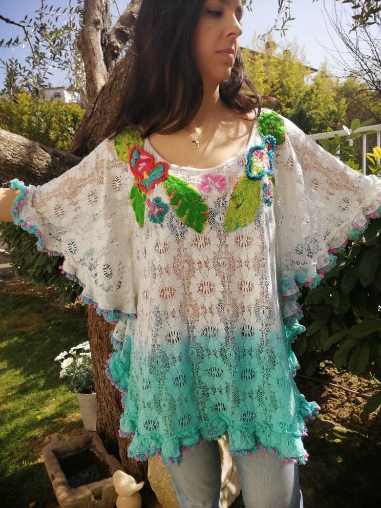 Vestido túnica Sartoria blusa de encaje blanco - Etsy España