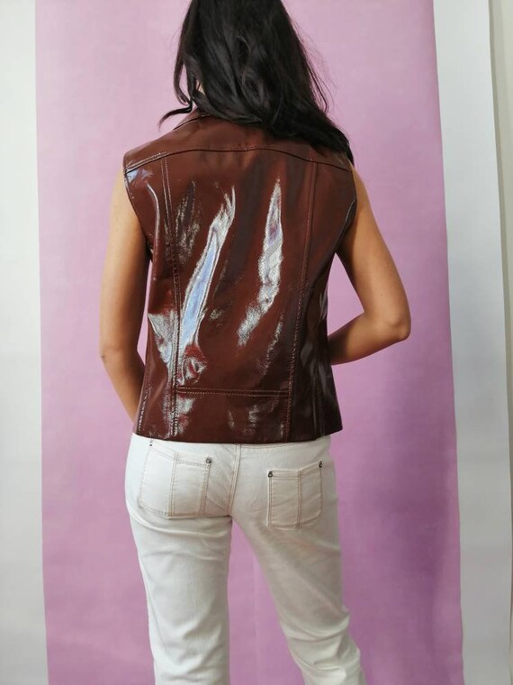 Trussardi Vest, Vinyl Leather, Brown Vest, Zipped Vest, Brown
