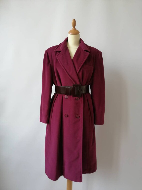 Violet Coat, Vintage 80s Coat, Maxi Coat, Red Burgundy, Long Coat