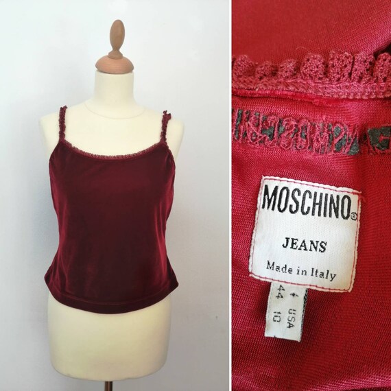 Moschino top, vintage Moschino shirt, red top, vel