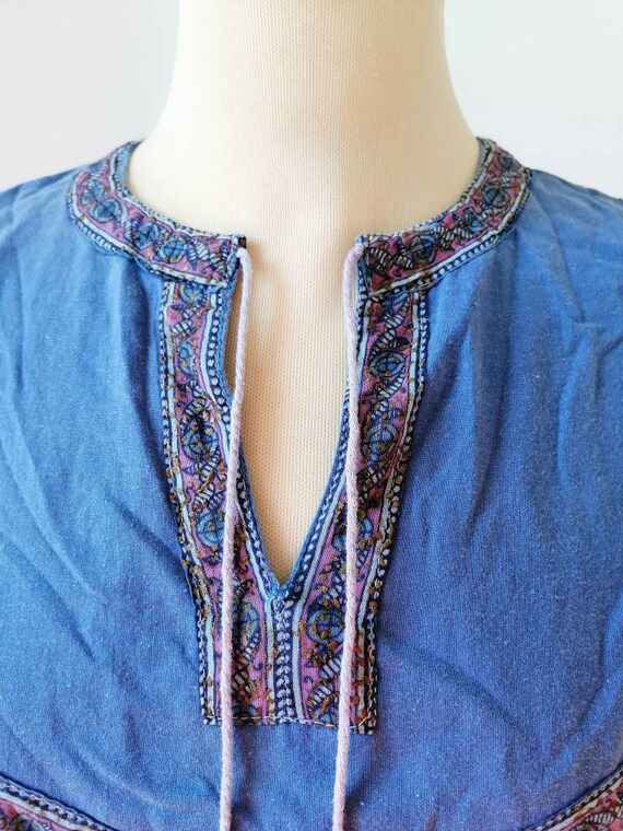 Indian cotton gauze blouse, 70s Indian blouse, golden… Gem