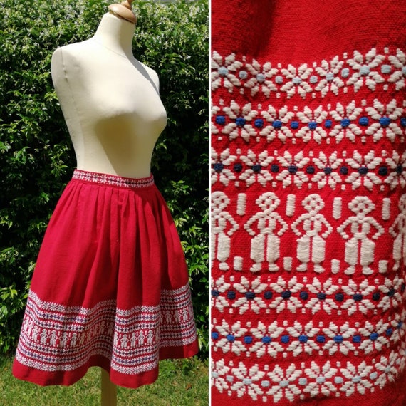 Guatemalan indian skirt, 60s red skirt, vintage 60