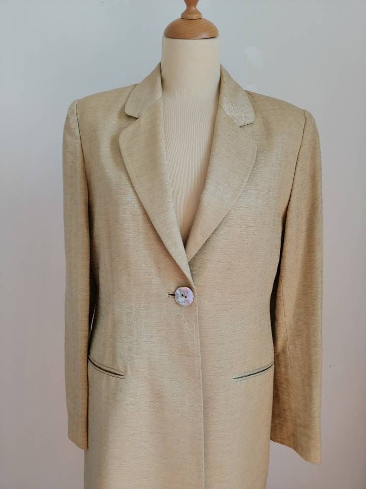 90s Beige Coat Mod Duster Coat Golden 