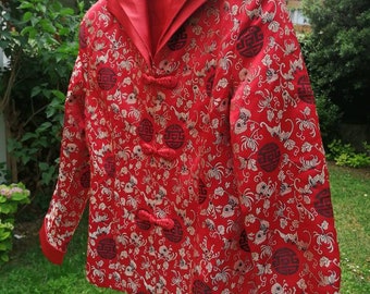 Chinese Jacket, 90s Vintage Blazer, Oriental Style, Red Silk Chinese Jacket, 90s Vintage Blazer, Oriental Style, Red Silk