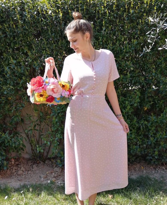 Vestido vintage de lunares maxi rosa antiguo vestido rosa - Etsy México Vestido vintage de lunares maxi rosa antiguo vestido rosa - Etsy México