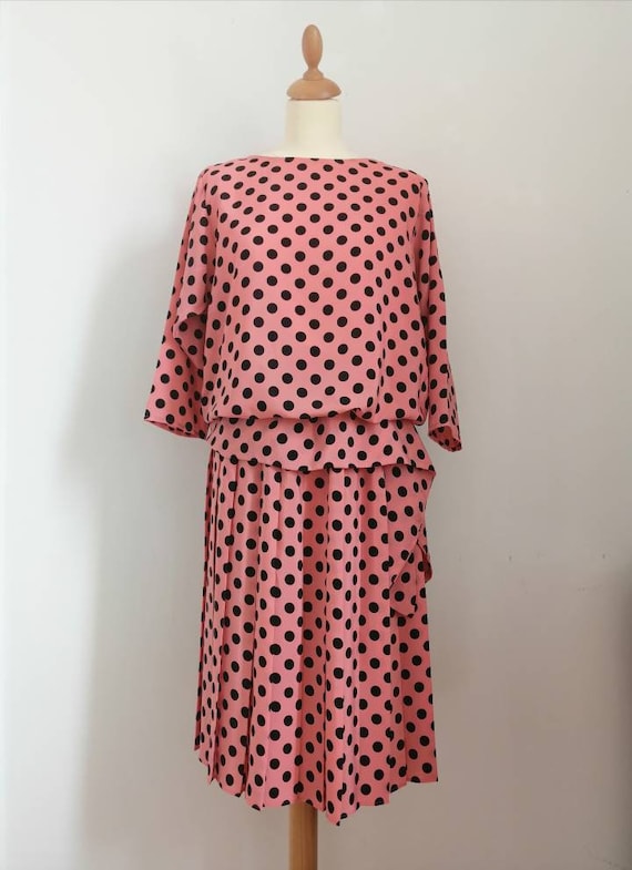 Vintage polka dot dress, 80s cocktail dress, vinta