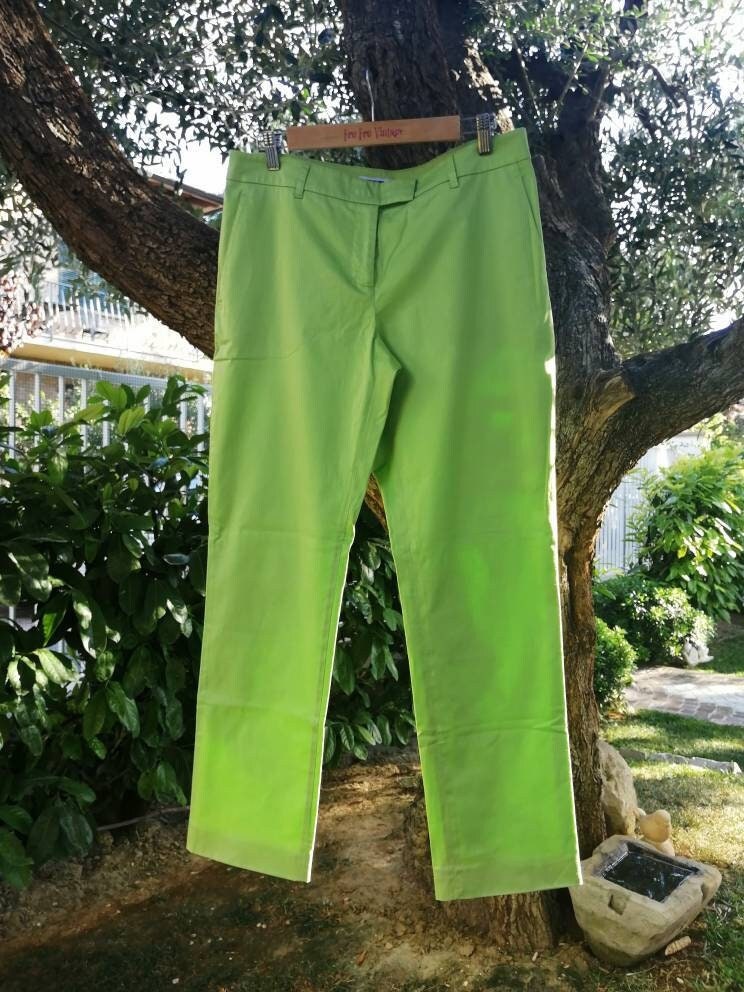 Vintage 90's Light Lime Green High Waist Trousers Women's Capri