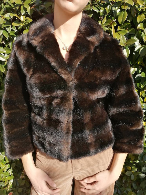 Faux fur coat, vintage brown coat, short jacket, … - image 8