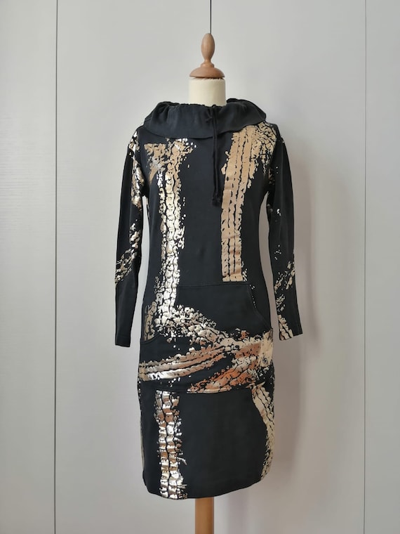 Moschino Dress, Vintage 80s Dress, Vintage Moschino Dress, Black and Gold,  Pocket Dress, High Neck, Ruffles Neck, Sports Style 80s Moschino - Etsy