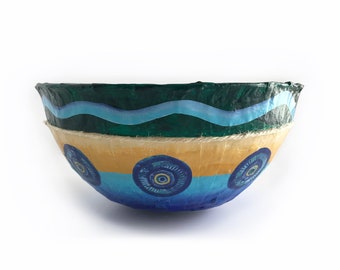 Paper Mache Coastal Bowl, Beach House Decor, Decorative Art Bowl, Eco-Friendly Home Decor, Beach Bowl, South African Decor, Coastal Decor