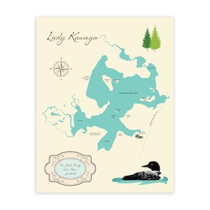 Custom Lake Map, PERSONALIZED, 12x16, 11x14, 8x10, PRINTED PRODUCT, Lake Topography, Personalized Cabin Gifts, Personalized Fishing Gifts