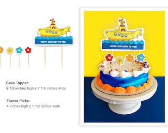 Yellow Submarine Cake Topper, PRINTED PRODUCT, Beatles Yellow Submarine Cake, Beatles Cake Decorations, We All Live in a Yellow Submarine