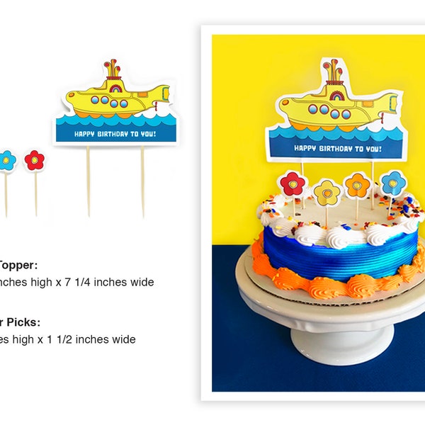 Yellow Submarine Cake Topper, PRINTED PRODUCT, Beatles Yellow Submarine Cake, Beatles Cake Decorations, We All Live in a Yellow Submarine