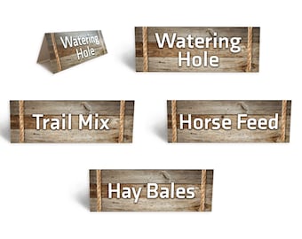 Horse Theme Food Station Signs, PRINTED PRODUCT, Horse Themed Party Food, Horse Wedding, Horse Party Supplies, Happy Birthday Horse Lover