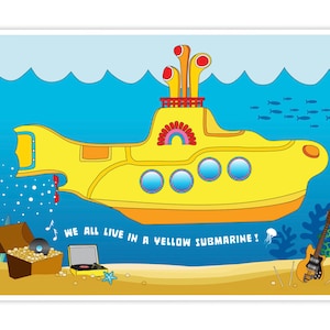 Plakat „Pod Morzem Żółta Łódź Podwodna”, 13x19, PRODUKT DRUKOWANY, Dekoracje na imprezę Beatlesów, Wszyscy żyjemy w żółtej łodzi podwodnej, Sztuka Beatlesów