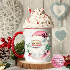 Mug Père Noël rétro, Mug Père Noël vintage 15 oz, Mug de Noël, Père Noël rétro rose, Père Noël rose vintage, Mug Père Noël, Père Noël rose vintage