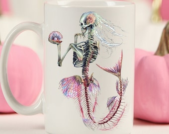 Skeleton Mermaid Mug, Mermaid Skeleton, Halloween Mug, Skeleton, Halloween Mermaid, Halloween Skeleton, Halloween Coffee Cup, Halloween Gift