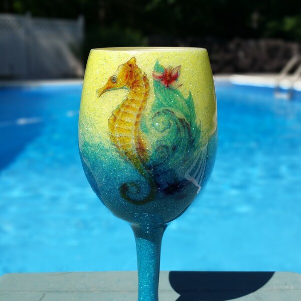Seahorse Wine Glass Etsy
