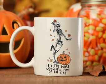 Halloween It's the Most Wonderful Time of the Year Skeleton Mug, Halloween Skeleton Mug, Halloween Mug, Skeleton Mug, Dancing Skeleton Mug