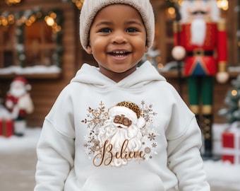 Melanine Kerst Retro Kerstman Hoodie Believe Peuter Hoodie Vintage Zwart Kerstman Sweatshirt Afro-Amerikaanse Kerstman Shirt Kinderkerst